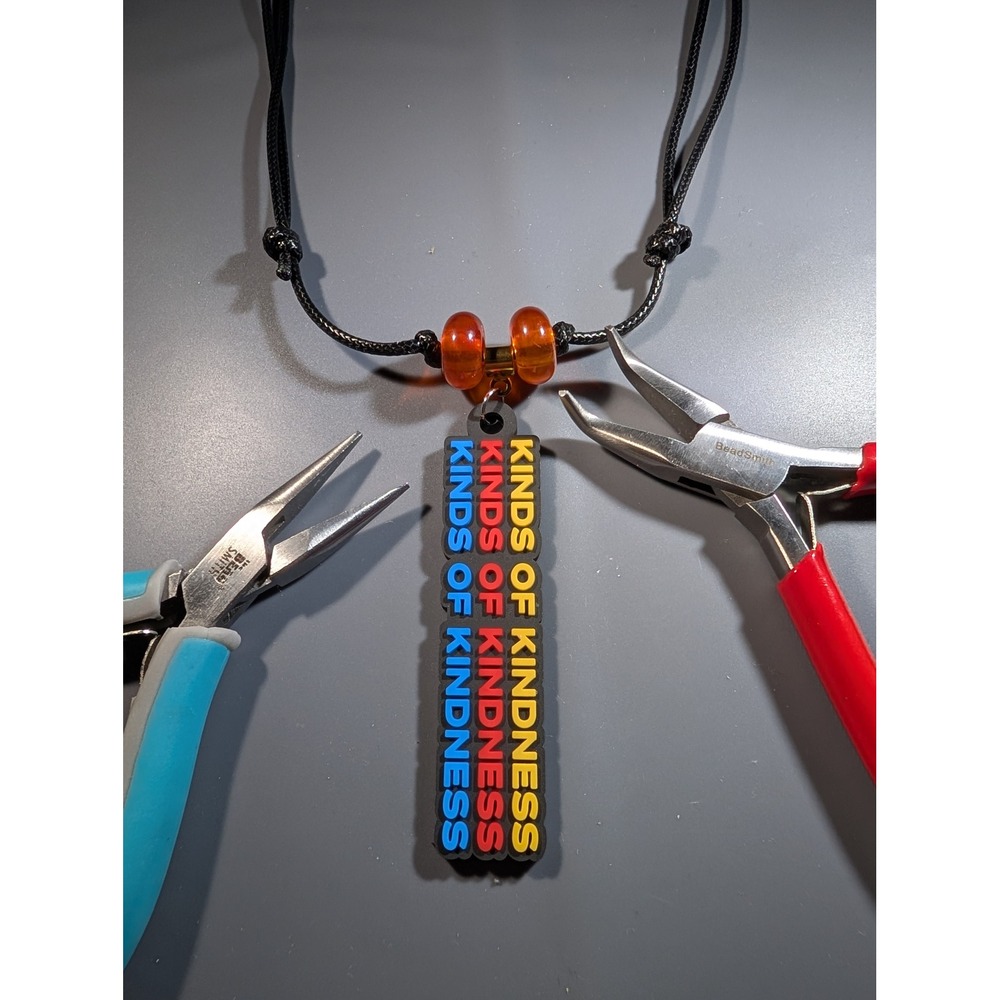 Kinds of Kindness PVC Charm Adjustable Cord Necklace Black Orange Beads 14-27in